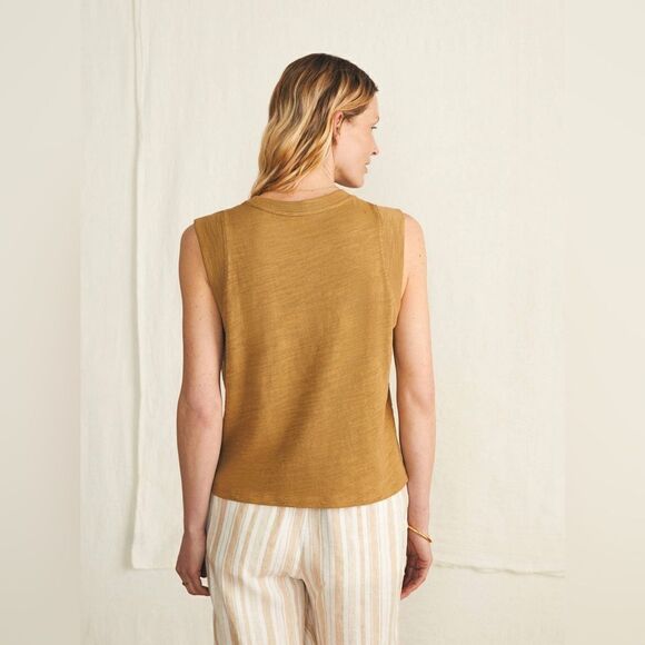 Faherty Women’s Sunwashed Slub Muscle Tank Antique Bronze Large Lightweight Top - Picture 2 of 11